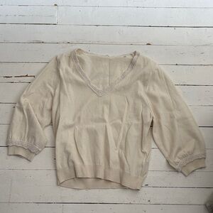 YaYa Aflalo Cream V-Neck Sweatshirt